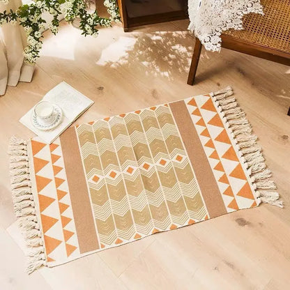 Retro Bohemian Hand-Woven Cotton-Linen Rug – Geometric Anti-Slip