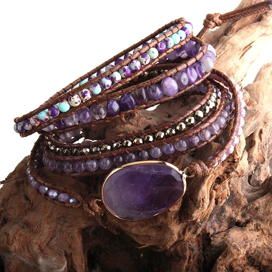 Handmade Wrap Bracelet – 5-Strand Natural Stone