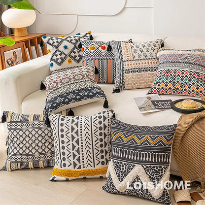 Embroidered Cushion Cover with Tassels