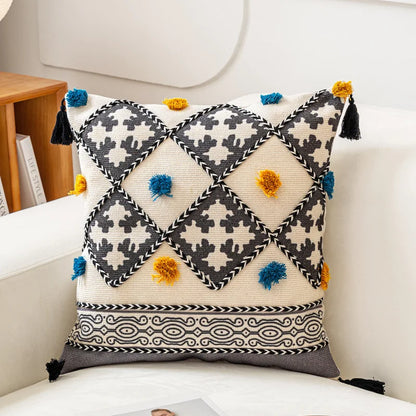 Embroidered Cushion Cover with Tassels