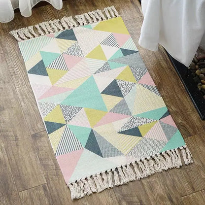 Retro Bohemian Hand-Woven Cotton-Linen Rug – Geometric Anti-Slip