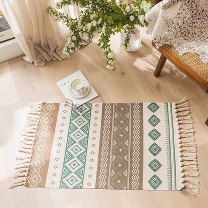 Retro Bohemian Hand-Woven Cotton-Linen Rug – Geometric Anti-Slip