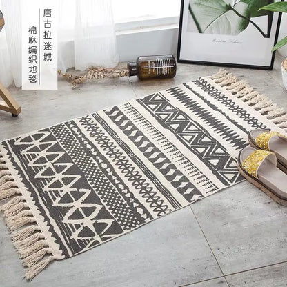 Retro Bohemian Hand-Woven Cotton-Linen Rug – Geometric Anti-Slip