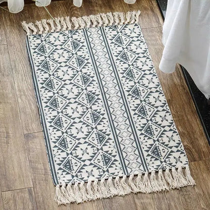 Retro Bohemian Hand-Woven Cotton-Linen Rug – Geometric Anti-Slip