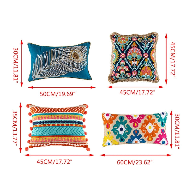 Vintage Boho Tufted Lumbar Pillow Cover – Embroidered