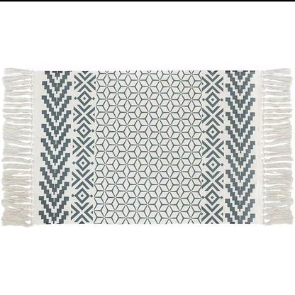 Retro Bohemian Hand-Woven Cotton-Linen Rug – Geometric Anti-Slip