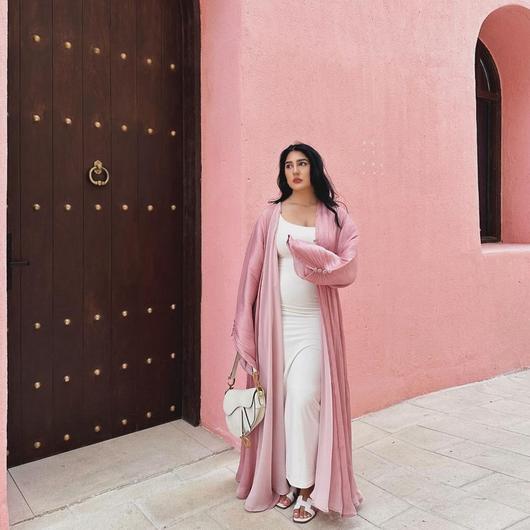 Women’s Long Sleeve Silky Abaya – Elegant Maxi Kaftan