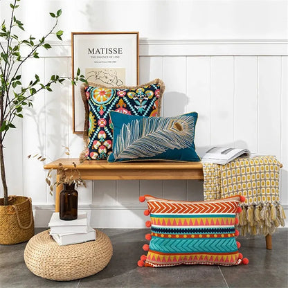 Vintage Boho Tufted Lumbar Pillow Cover