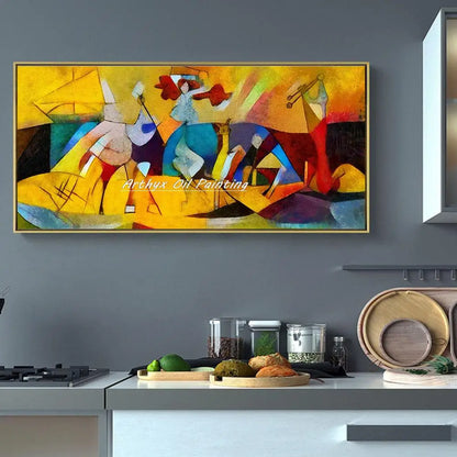 Hand-Painted Abstract Kandinsky Oil Painting on Canvas – Modern Wall Art for Living Room
