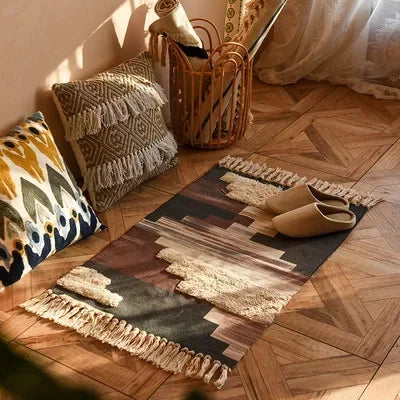 Persian Style Striped Linen Door Mat Washable