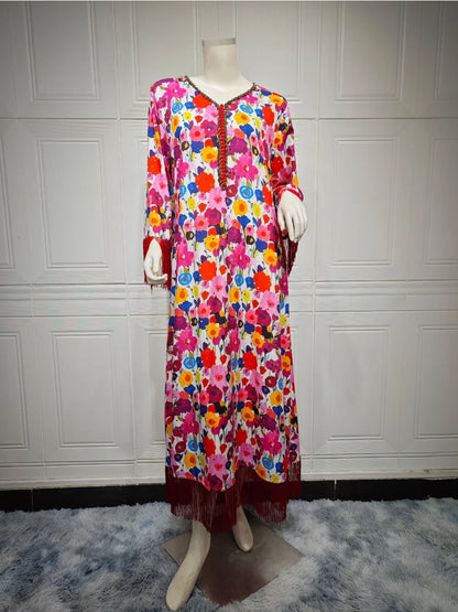 Women’s Floral Abaya Kaftan Dress – Eid Ramadan Party Gown