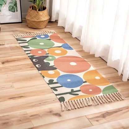Geometric Woven Cotton Rug – Anti-Slip Hand Washable