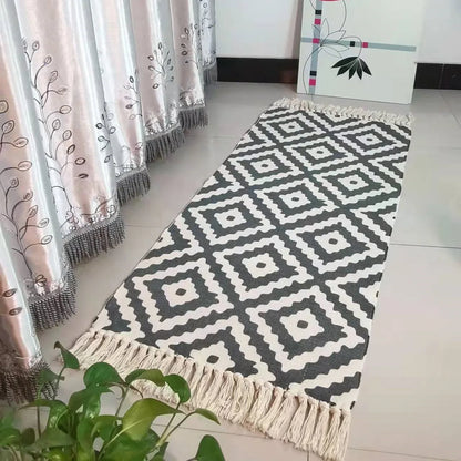 Bohemian Cotton-Linen Rug – Mandala Print, Fade-Resistant Versatile