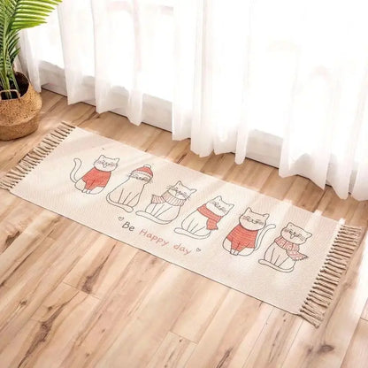 Geometric Woven Cotton Rug – Anti-Slip Hand Washable