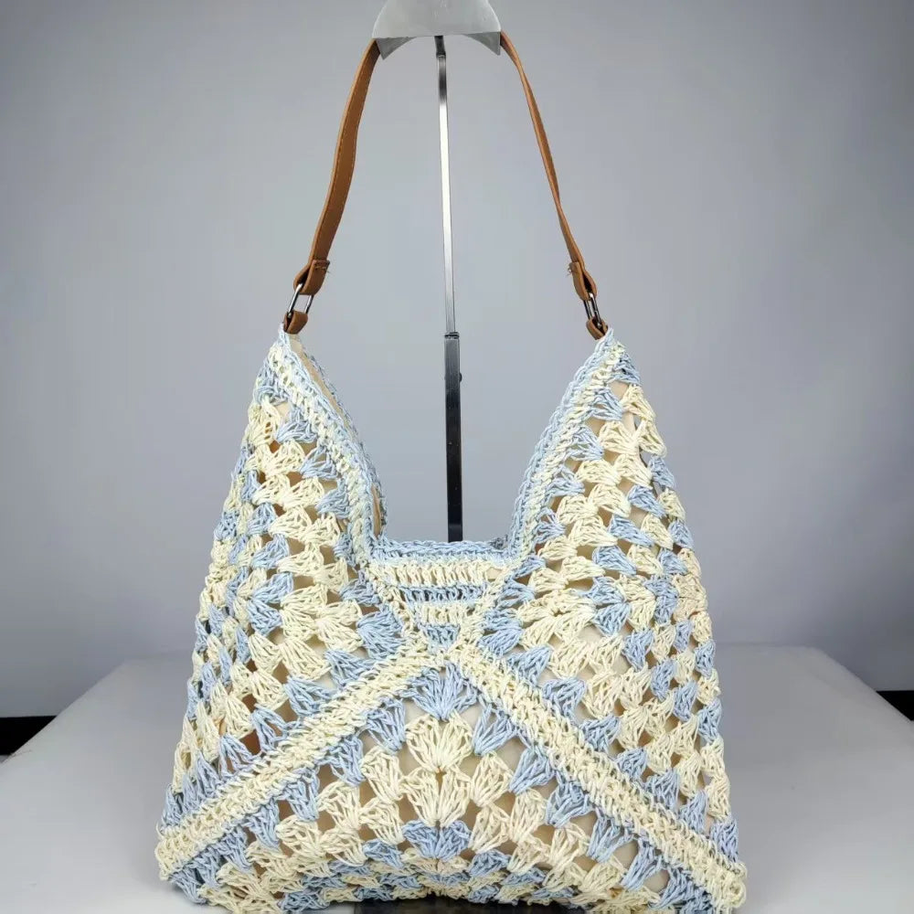 Women’s Summer Straw Crochet Shoulder Bag – Casual Beach Travel Handbag