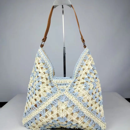 Women’s Summer Straw Crochet Shoulder Bag – Casual Beach Travel Handbag