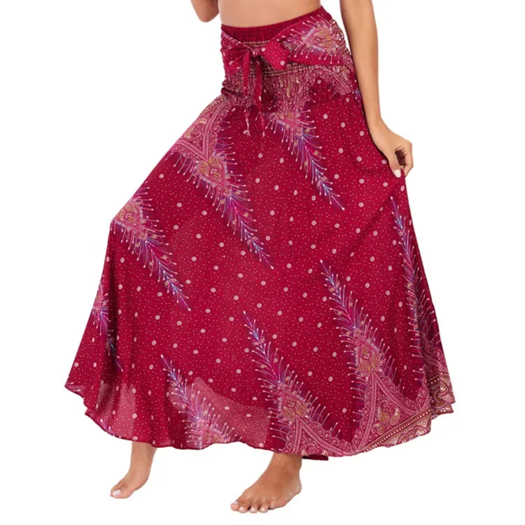 Women’s Boho Floral Long Skirt – Elastic Waist Casual Faldas