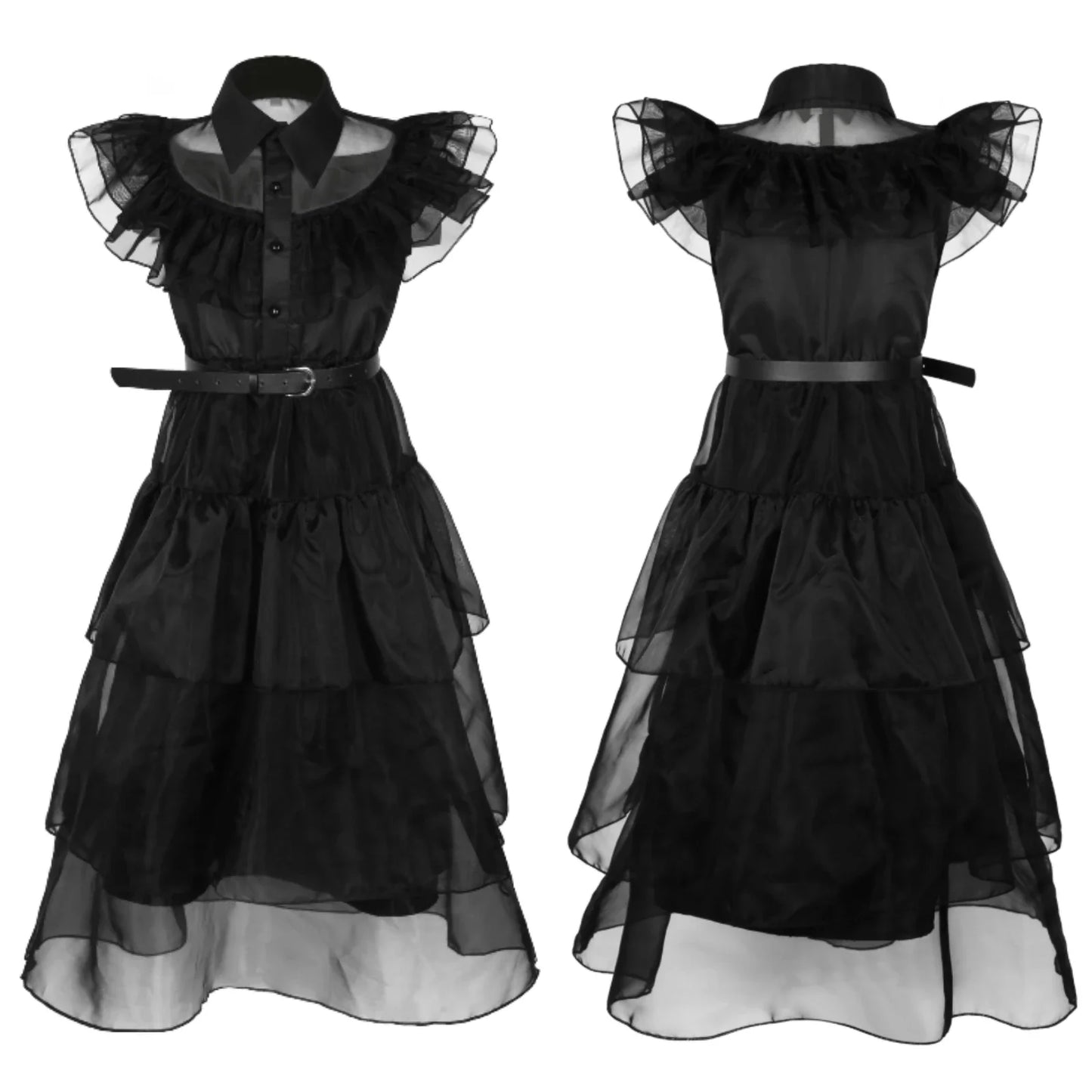 ﻿ Wednesday Addams Cosplay Dress For Girl Kids Movie Black Dress Adult Women's Dress Halloween Carnival Party Role Play Set