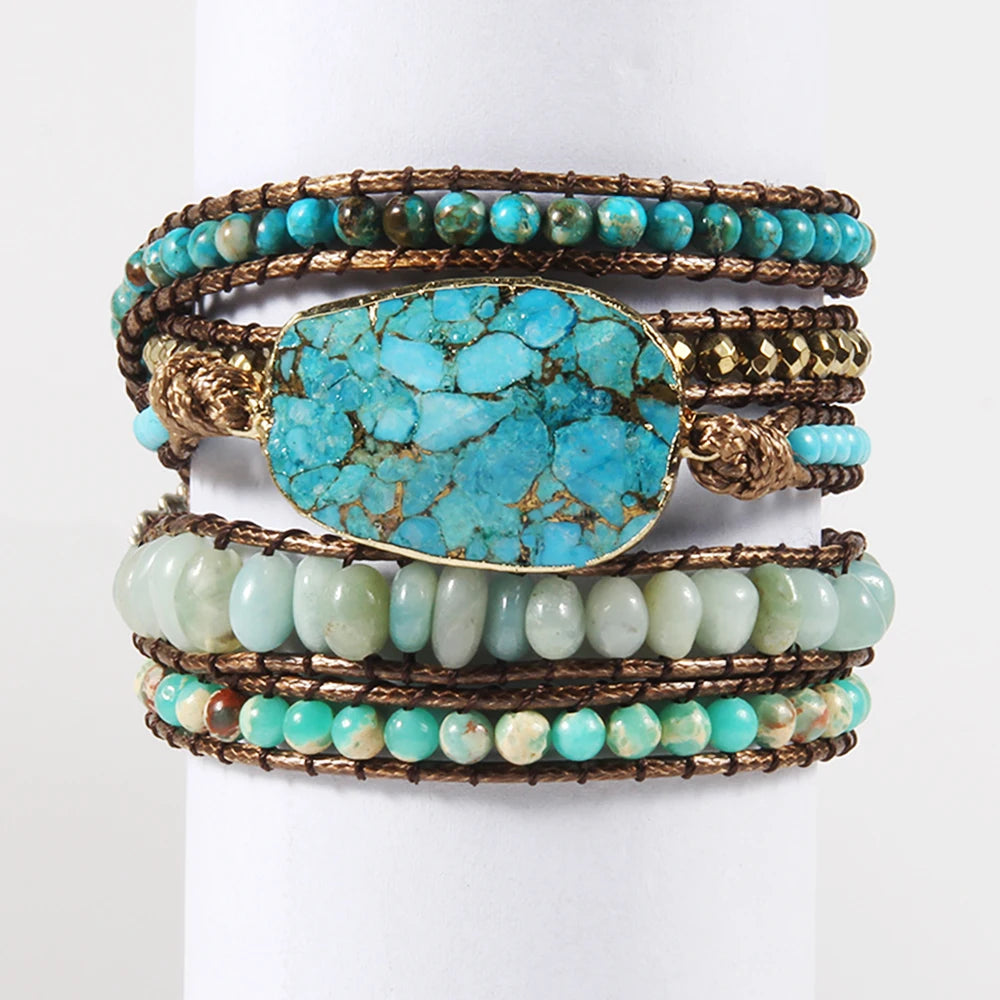 Women’s 5-Strand Wrap Bracelet – Handmade Natural Stone