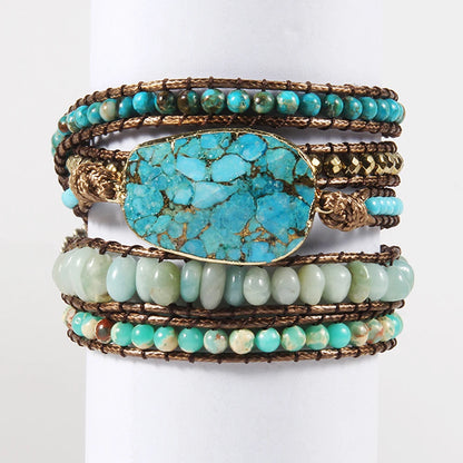 Women’s 5-Strand Wrap Bracelet – Handmade Natural Stone