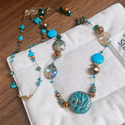 Women’s Ethnic Beaded Necklace – Stacked Artificial Stone