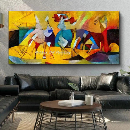 Hand-Painted Abstract Kandinsky Oil Painting on Canvas – Modern Wall Art for Living Room