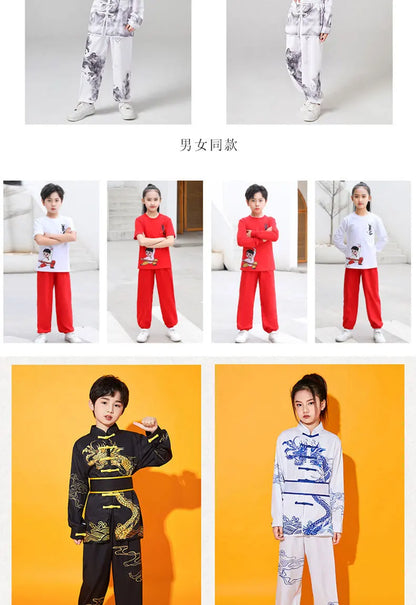 Kung Fu Martial Arts Costumes 2 Piece Set Perform Boy Tai Chi Uniform Children's Sets Outfit Kids Clothes Girls Wushu Baby Suit