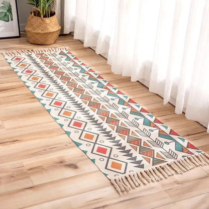 Geometric Woven Cotton Rug – Anti-Slip Hand Washable