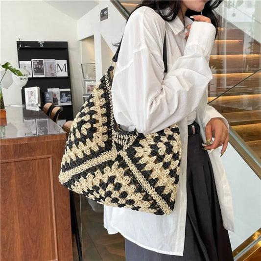 Women’s Summer Straw Crochet Shoulder Bag – Casual Beach Travel Handbag