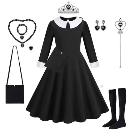 Halloween Costume For Girls Adams Cosplay Black Dress Costumes Gothic Dresses Children Clothes Party