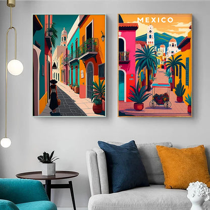 Cactus Mexico Canvas Wall Art – Modern Travel Poster