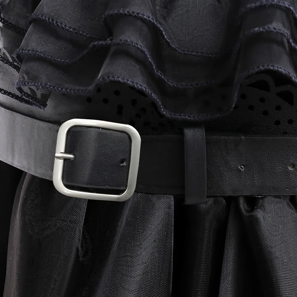 Halloween Hot American TV Series Black Wen. Girl Cosplay Horror Dress Set Easter Party Clothing +Fake hands + Sock Set 3-10Y