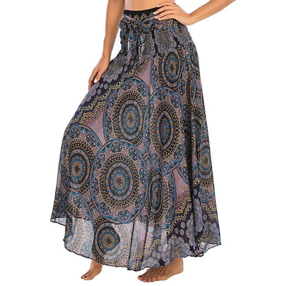 Women’s Boho Floral Long Skirt – Elastic Waist Casual Faldas