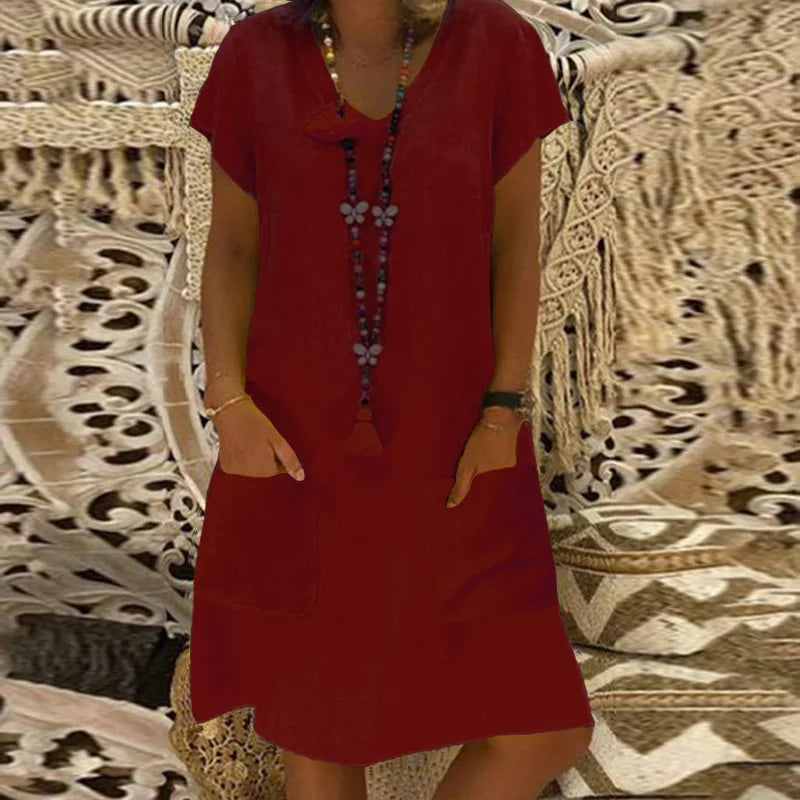 Women’s Summer V-Neck Short Sleeve Casual Mini Dress