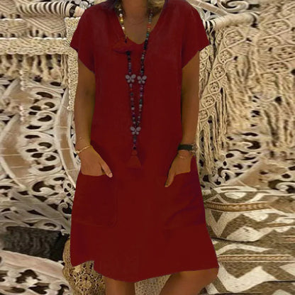 Women’s Summer V-Neck Short Sleeve Casual Mini Dress