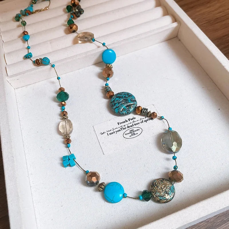 Women’s Ethnic Beaded Necklace – Stacked Artificial Stone
