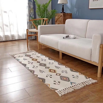 Geometric Woven Cotton Rug – Anti-Slip Hand Washable