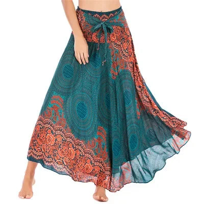 Women’s Boho Floral Long Skirt – Elastic Waist Casual Faldas