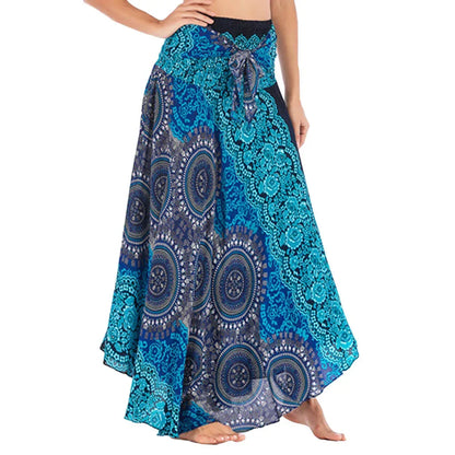 Women’s Boho Floral Long Skirt – Elastic Waist Casual Faldas