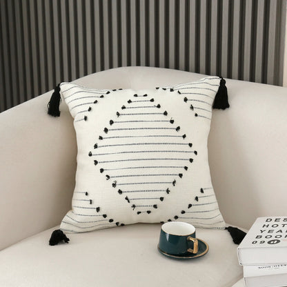 Striped Pillow Cover with Tassels  Woven Lumbar