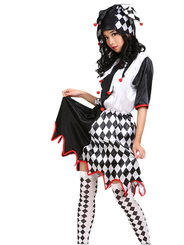 Halloween Costumes Funny Fun Cosplay Clown Costume & Hat for Adults Man Women Innovative Set Carnival Dress Up Party