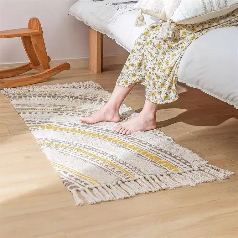 Persian Style Striped Linen Door Mat Washable