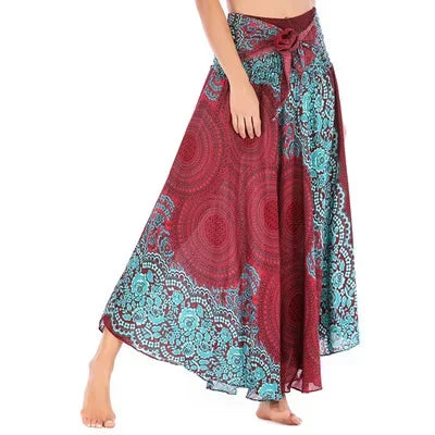 Women’s Boho Floral Long Skirt – Elastic Waist Casual Faldas