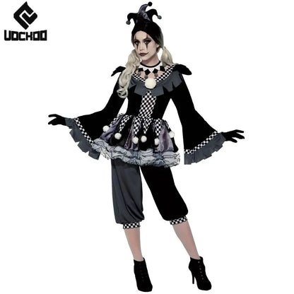 Black Clown Cosplay Costume Couple Halloween Suit Evil Clowns Set Stage Performance Outfit Adult Festival Carnival Clothing