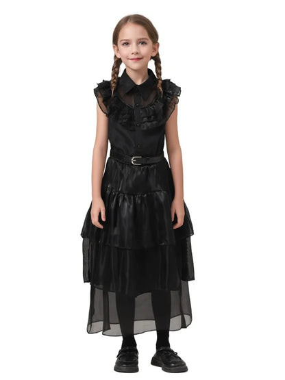 Halloween Hot American TV Series Black Wen. Girl Cosplay Horror Dress Set Easter Party Clothing +Fake hands + Sock Set 3-10Y