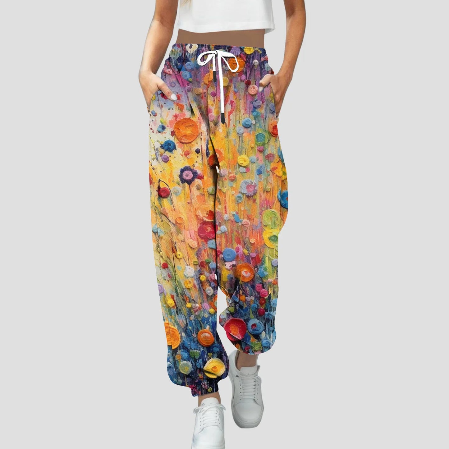 Women’s High-Waist Print Bootcut Sweatpants – Sporty Jogger with Pockets