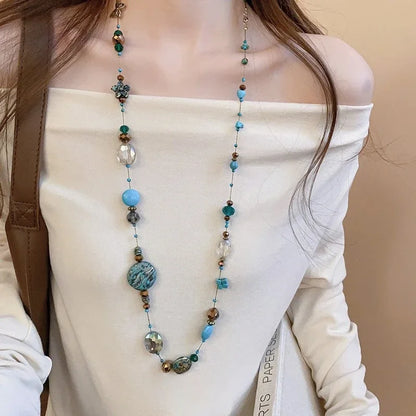 Women’s Ethnic Beaded Necklace – Stacked Artificial Stone