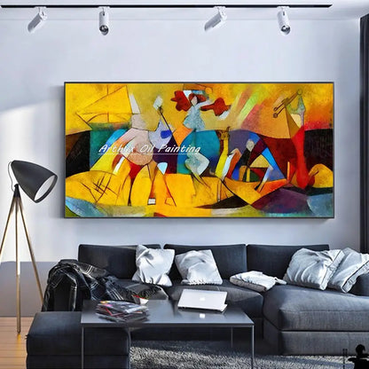 Hand-Painted Abstract Kandinsky Oil Painting on Canvas – Modern Wall Art for Living Room