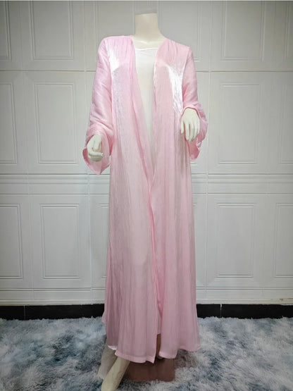 Women’s Long Sleeve Silky Abaya – Elegant Maxi Kaftan