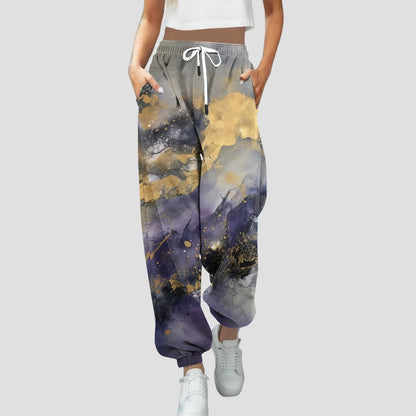 Women’s High-Waist Print Bootcut Sweatpants – Sporty Jogger with Pockets